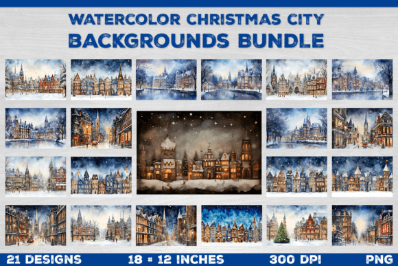 Download Watercolor Christmas City Background Set - Premium Resources